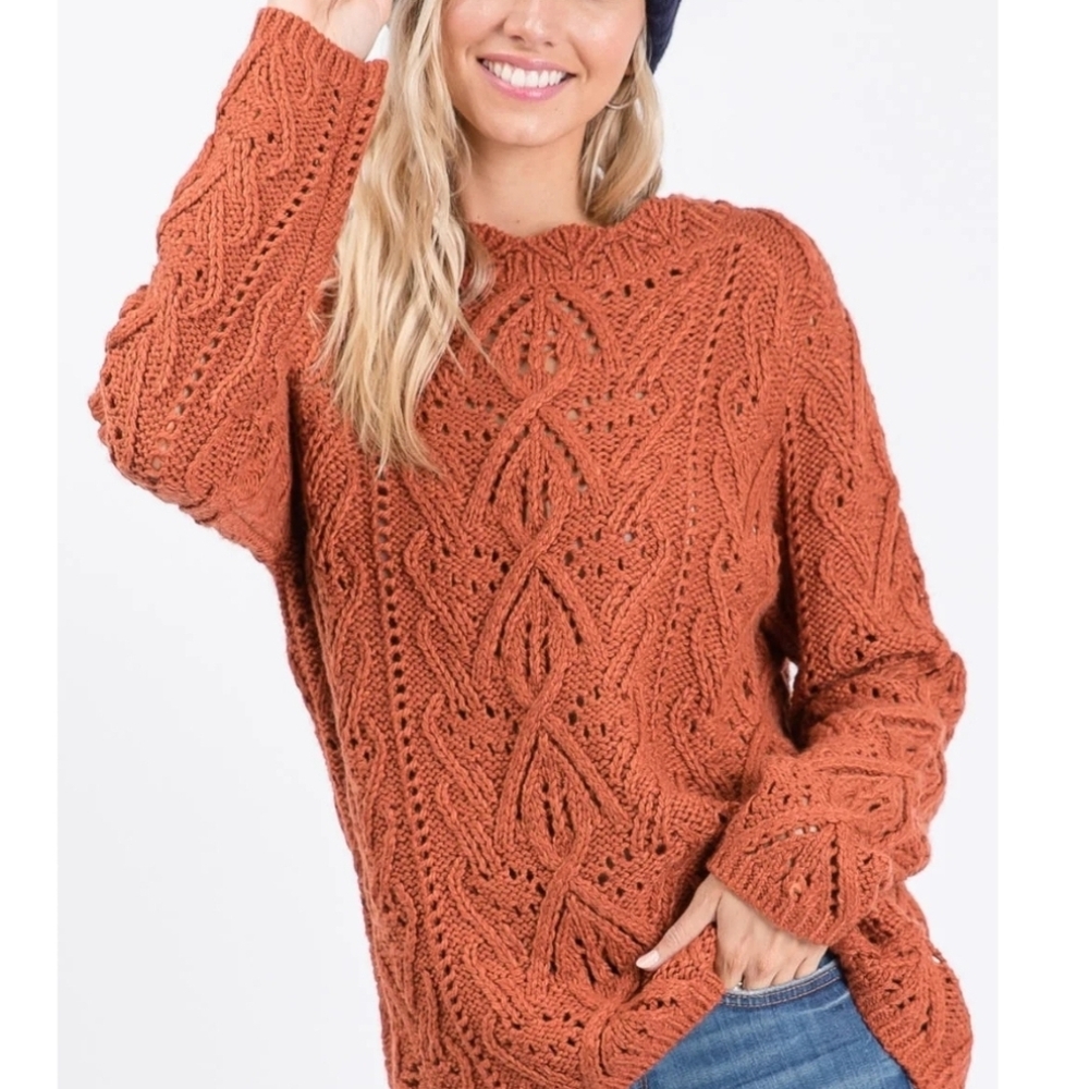Indigo Soul Rust Cable Knit Long Sleeve Sweater Size Medium